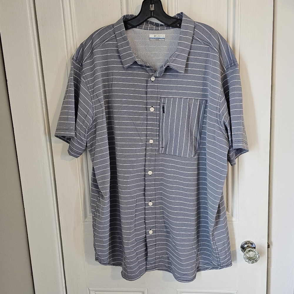 Columbia Mens XXL 2XL Gray Striped Performance Vented Fishing Outdoor Shirt